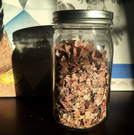 Pencil shavings collected from the desks of Harvard students